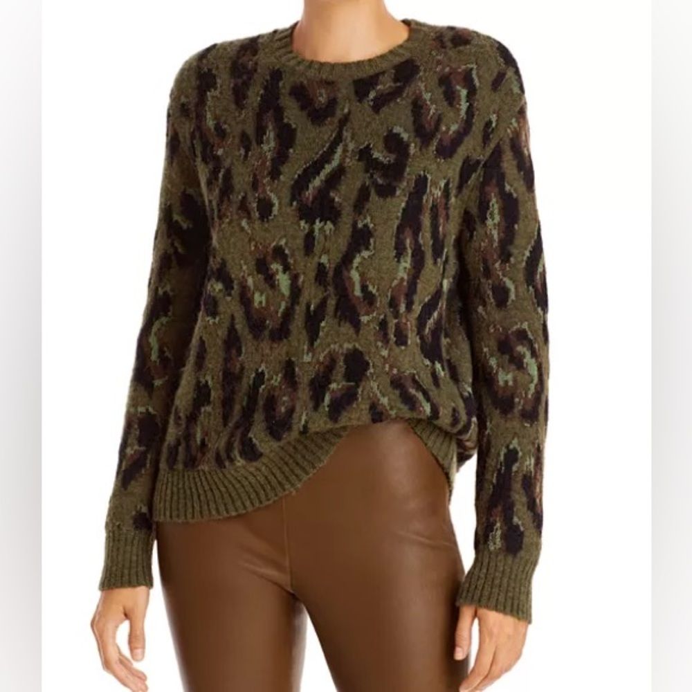 Derek Lam 10 Crosby Evan Sweater Women S Green Animal Print Alpaca Wool Blend
